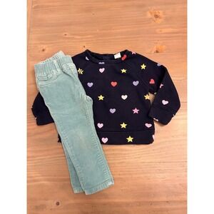 Bb5 Baby GAP Toddler Girl Outfit Heart Star‎ Print Corduroy Pants 18/24 m